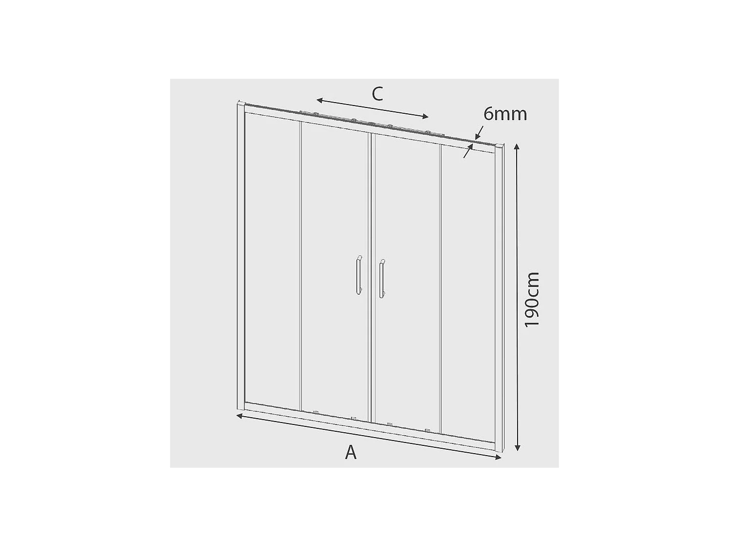 Frontal de ducha 2 Fijos  Lateral Fijo : 67 - 69 cm + 2 Puertas Correderas 175 cm 175 cm  BELLA  Lateral Fijo : 67 - 69 cm