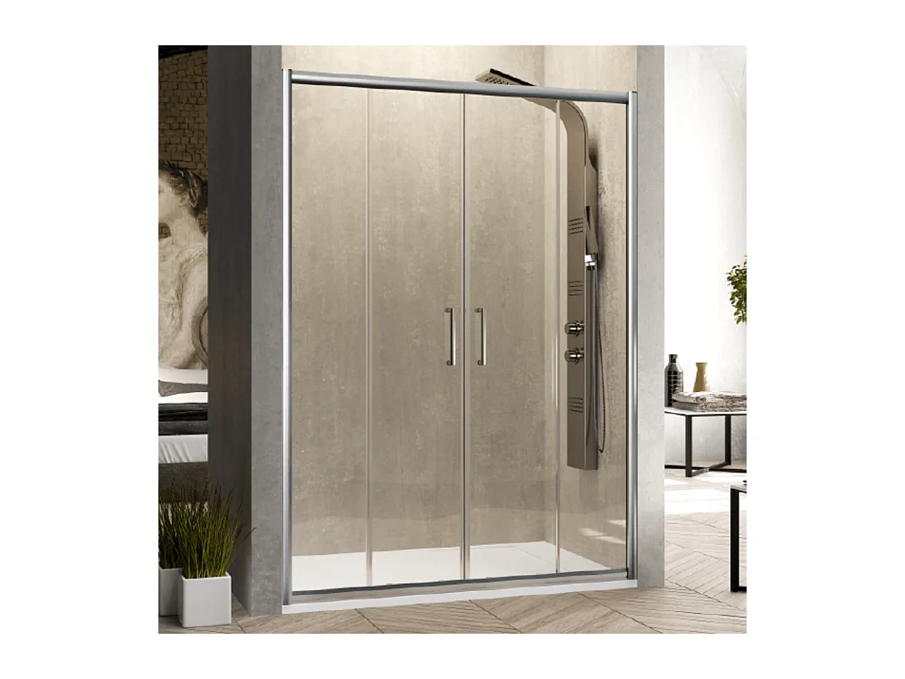 Paroi de douche 2 verres fixes + 2 portes coulissantes BELLA 180 cm  Sans paroi latérale