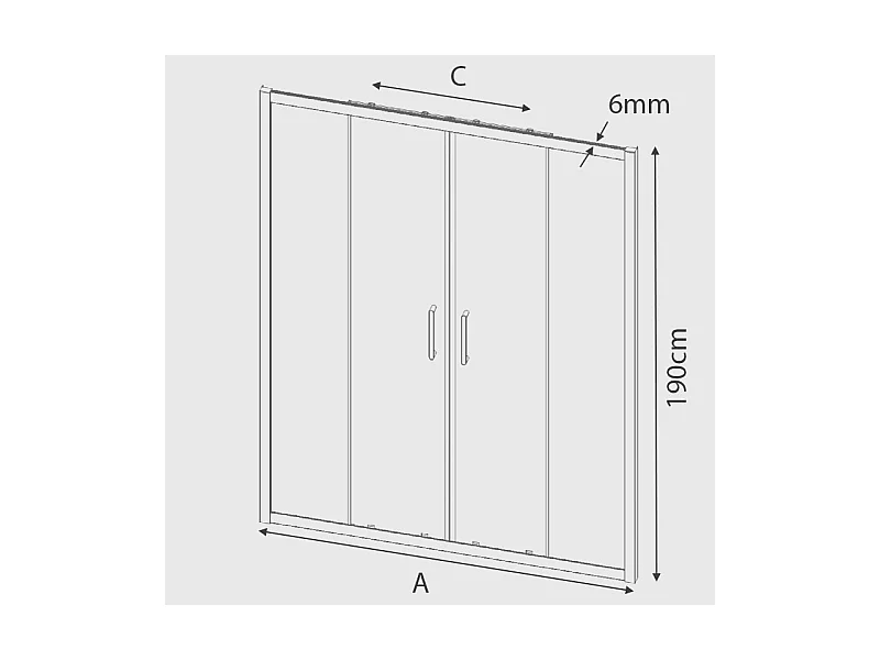 Paroi de douche 2 verres fixes + 2 portes coulissantes BELLA 180 cm  Sans paroi latérale