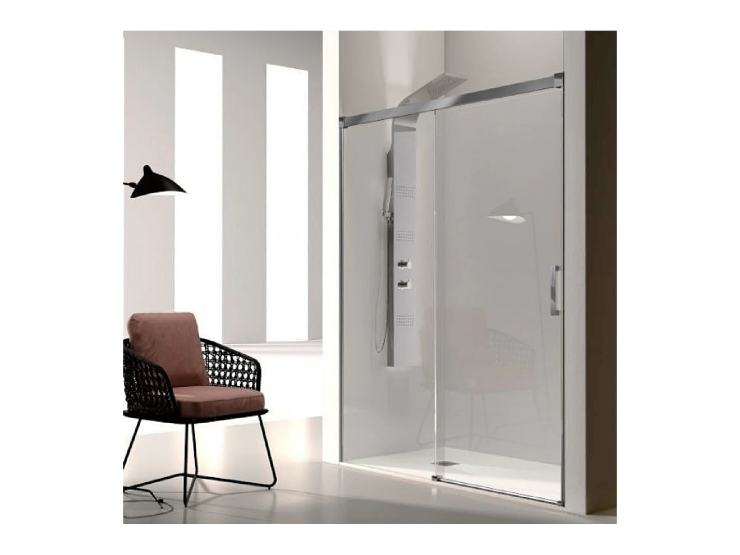 Frontal de ducha + Puerta Corredera 155 cm GLASÉ perfil Cromado Pared lateral: 76 - 79 cm