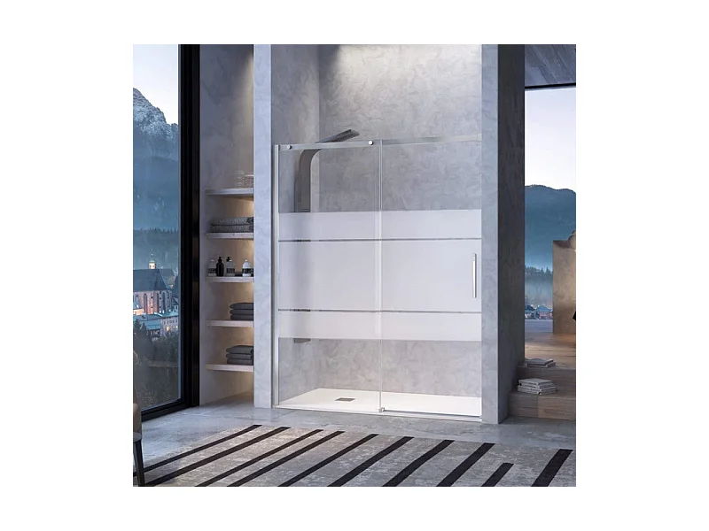 Porta doccia fissa + porta scorrevole LUNA vetro serigrafato 160 cm