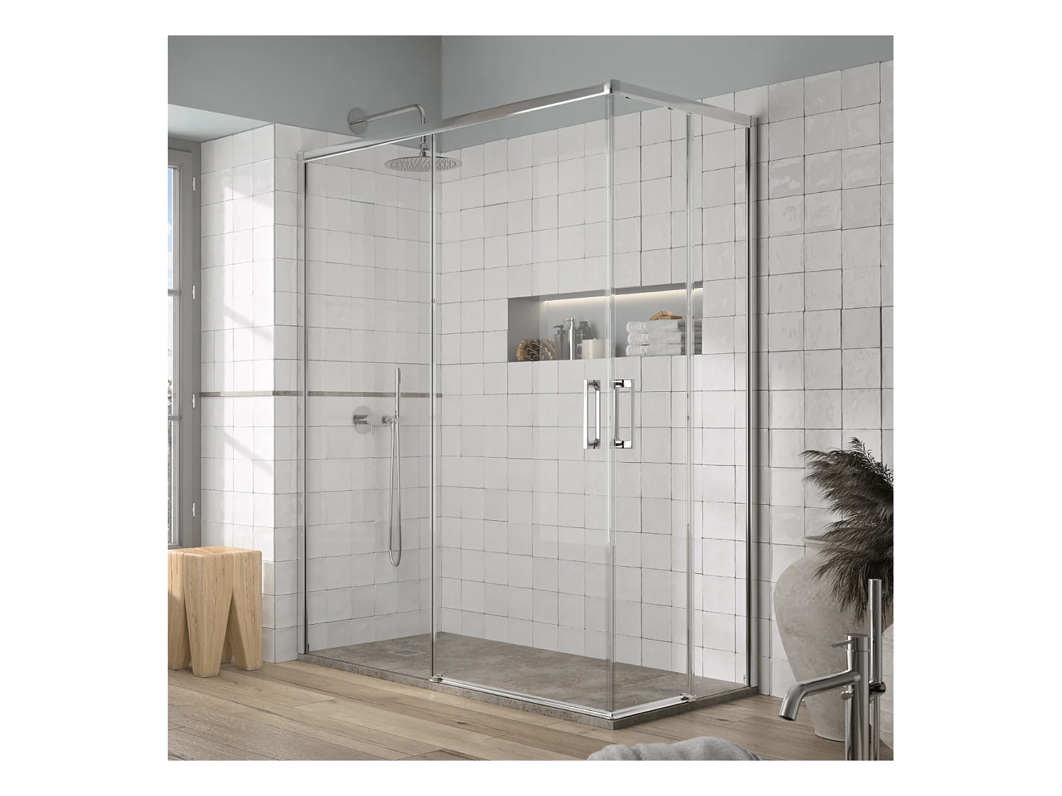 Angular de ducha 2 Fijos 80 cm + 2 Puertas Correderas 130 cm 130 cm YOKO