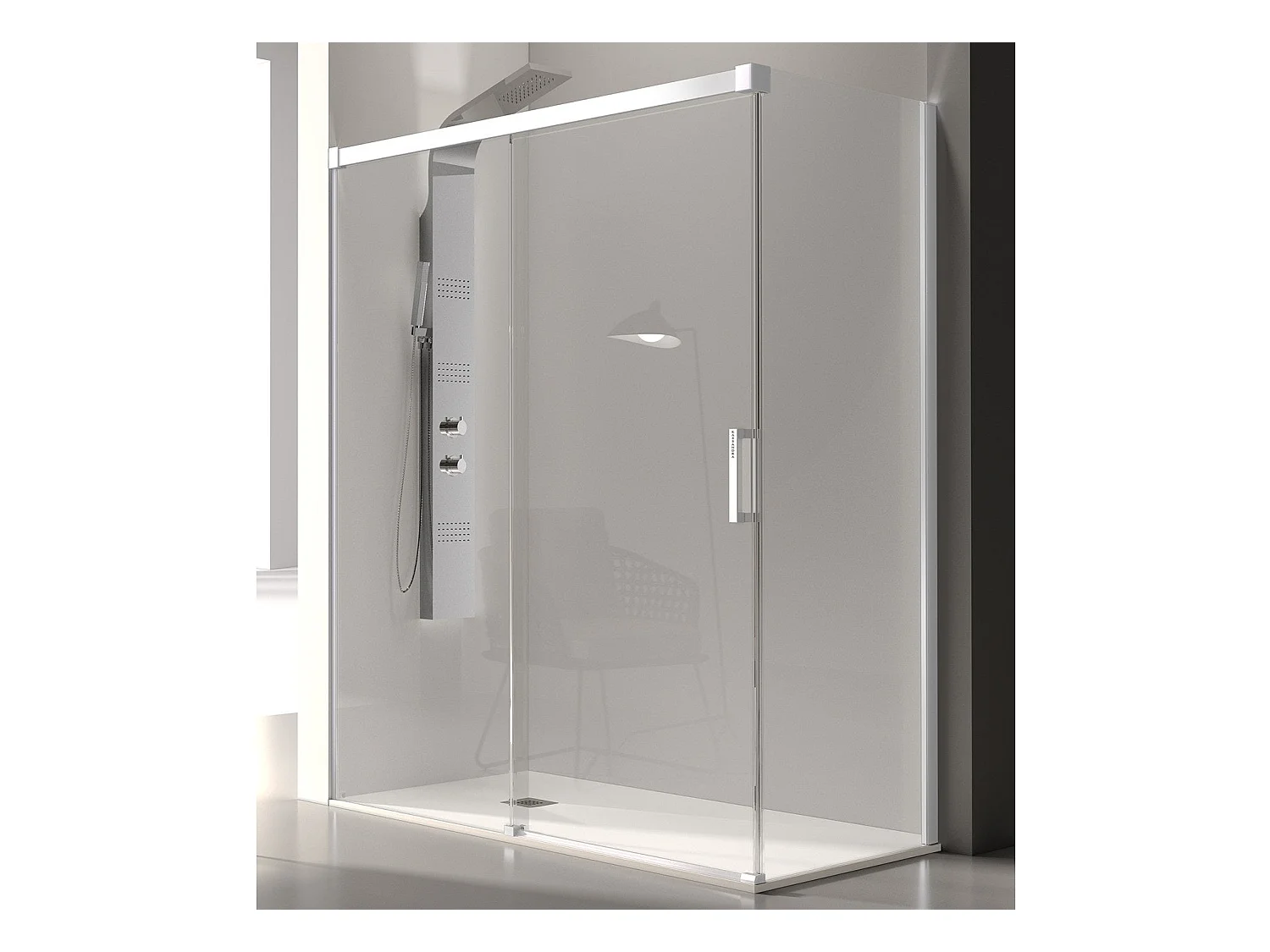 Frontal de ducha + Puerta Corredera 125 cm GLASÉ perfil Blanco Pared lateral: 66 - 69 cm