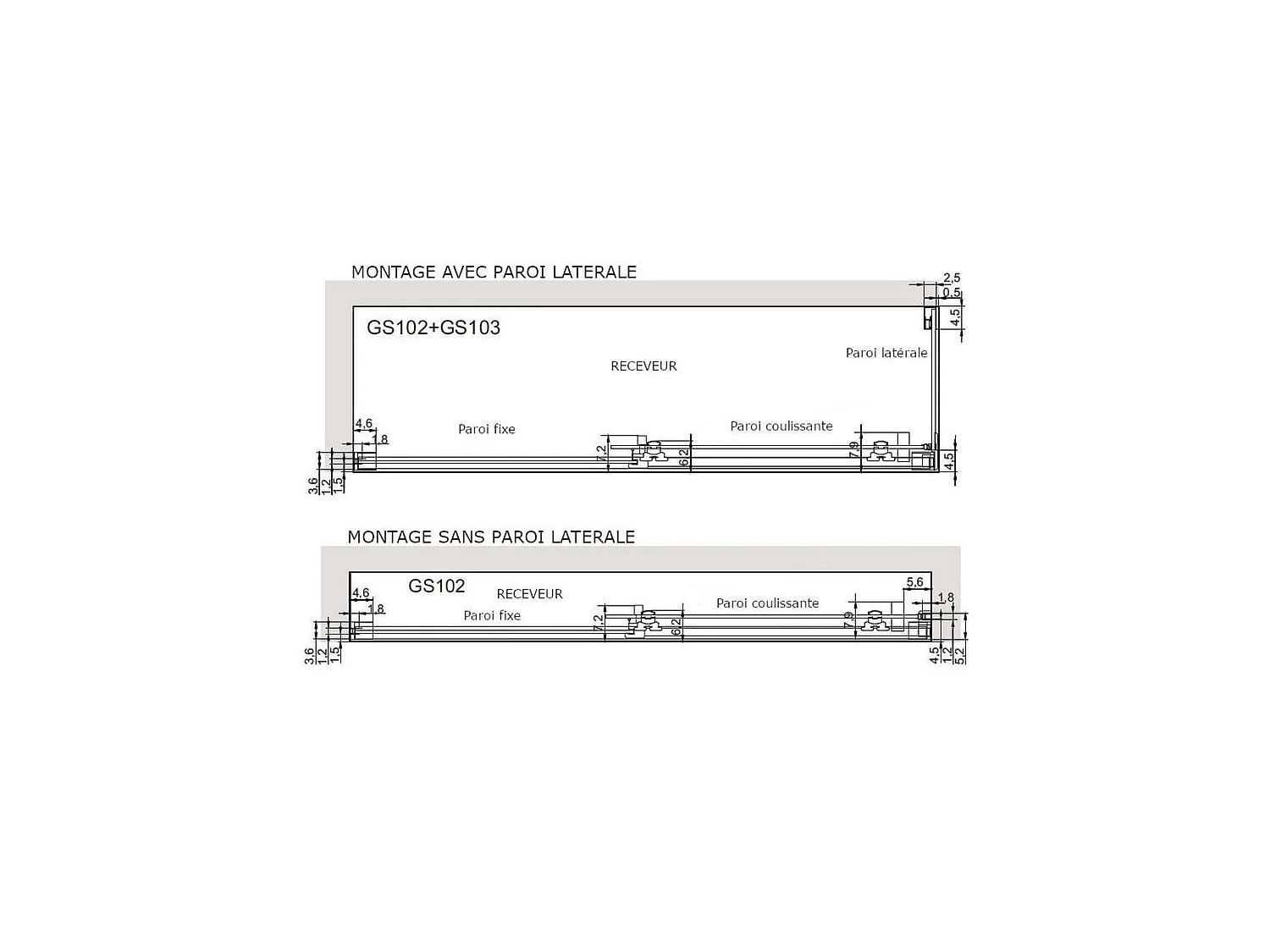 Frontal de ducha + Puerta Corredera 125 cm GLASÉ perfil Blanco Pared lateral: 66 - 69 cm