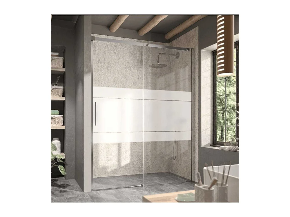 Porta doccia fissa + porta scorrevole LUNA vetro serigrafato 165 cm