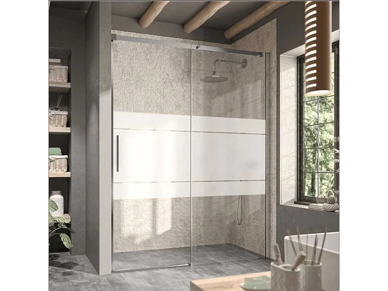 Paroi de douche fixe + Porte coulissante LUNA verre sérigraphié 165 cm  Sans paroi latérale