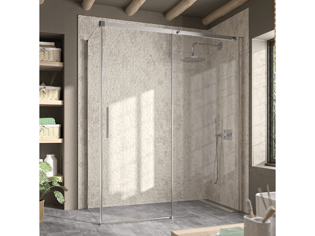 Paroi de douche fixe + Porte coulissante LUNA 150 cm  Sans paroi latérale