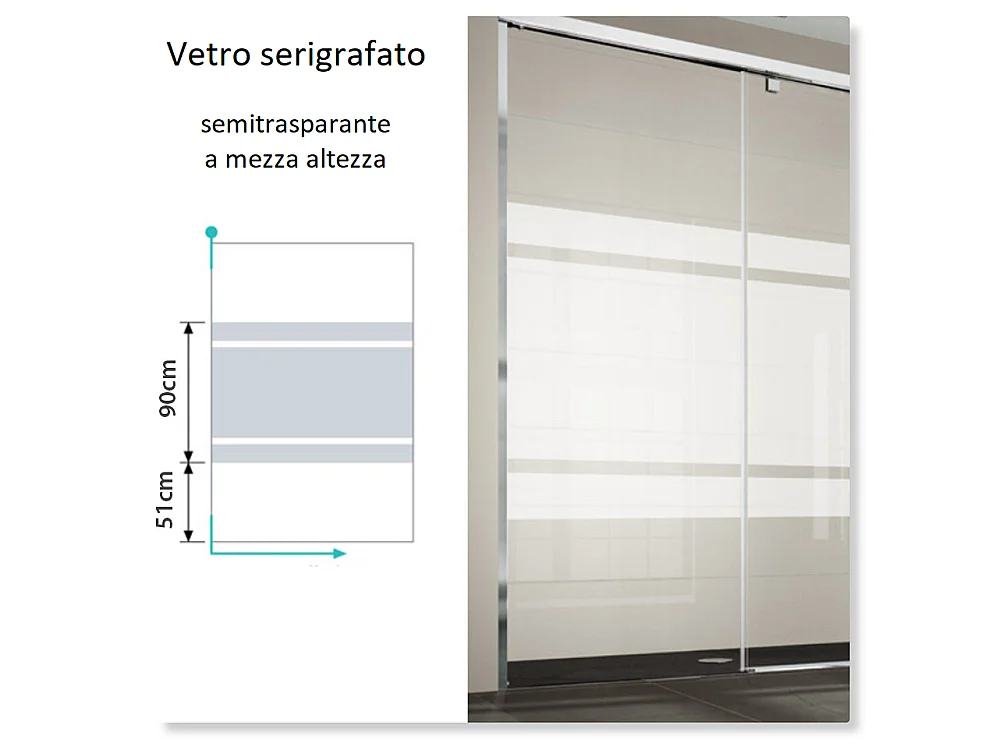 Porta doccia fissa + porta scorrevole LUNA vetro serigrafato 110 cm