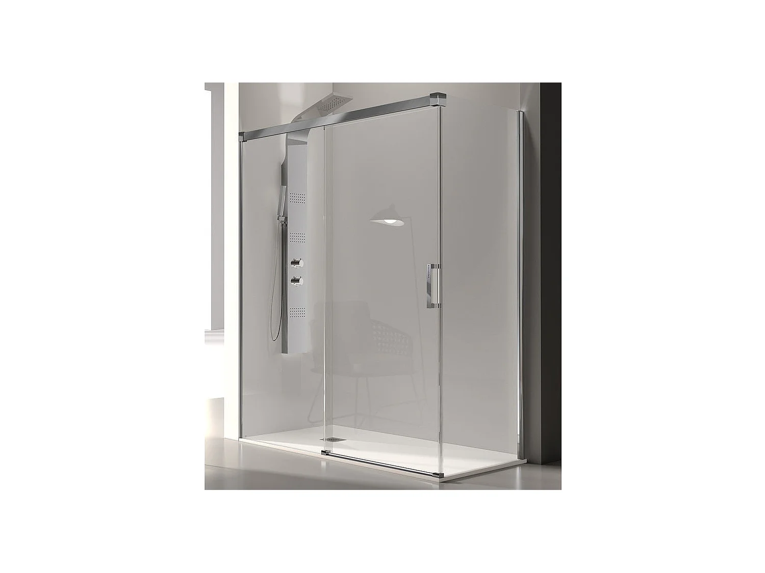 Frontal de ducha + Puerta Corredera 140 cm GLASÉ perfil Blanco Sin pared lateral