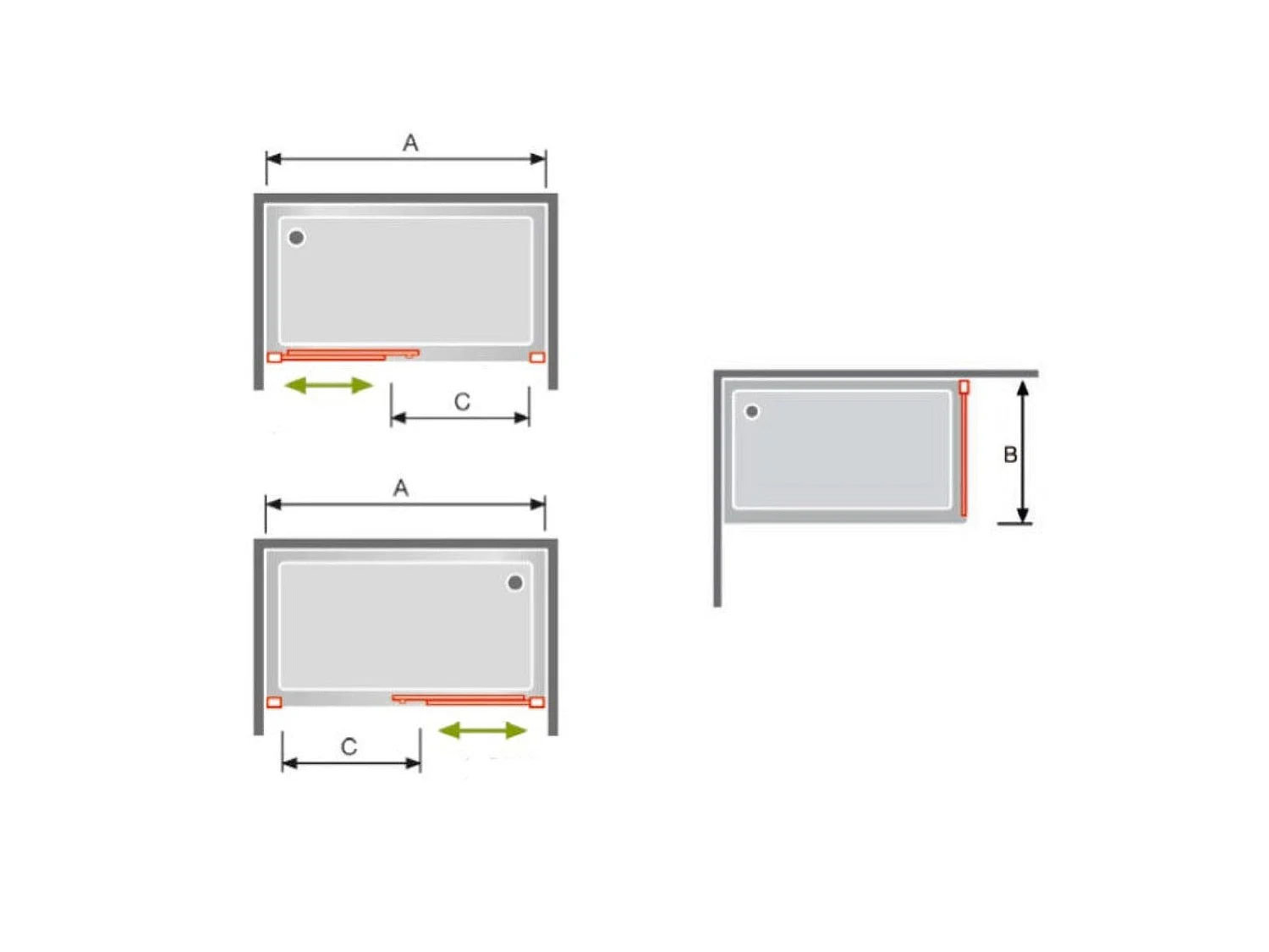 Frontal de ducha + Puerta Corredera 160 cm GLASÉ perfil Blanco Pared lateral: 76 - 79 cm