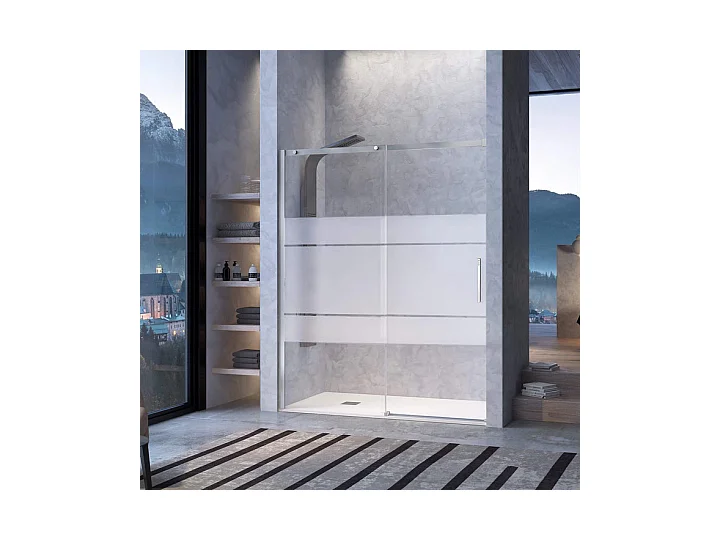 Porta doccia fissa + porta scorrevole LUNA vetro serigrafato 100 cm