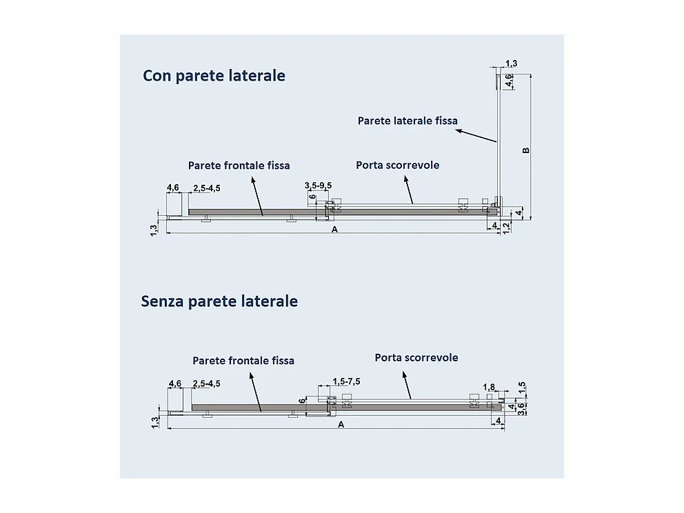 Porta doccia fissa + porta scorrevole LUNA vetro serigrafato 100 cm