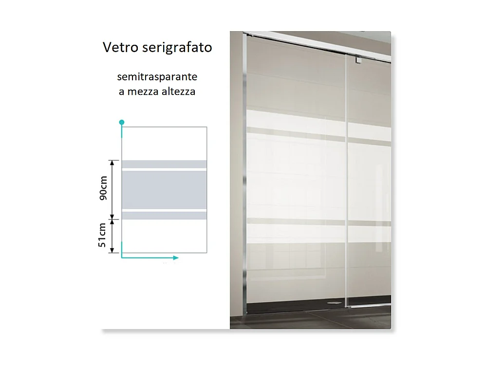 Porta doccia fissa + porta scorrevole LUNA vetro serigrafato 130 cm