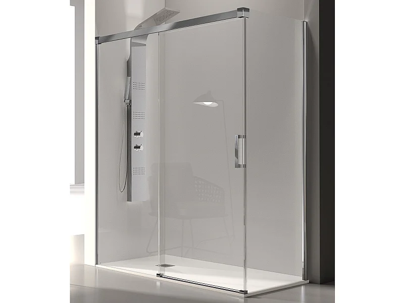 Frontal de ducha + Puerta Corredera 115 cm GLASÉ perfil Cromado Pared lateral: 76 - 79 cm