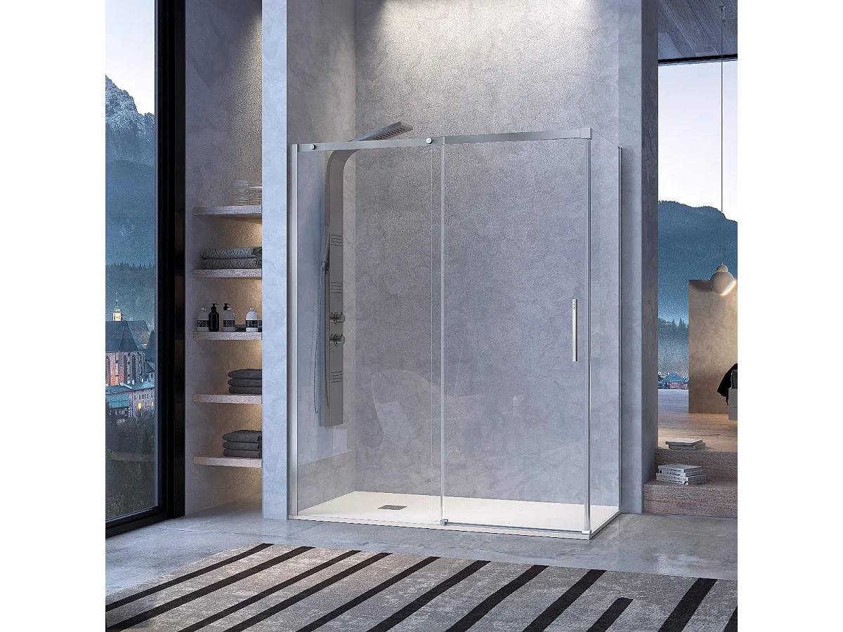 Paroi de douche fixe + Porte coulissante LUNA 115 cm  Sans paroi latérale