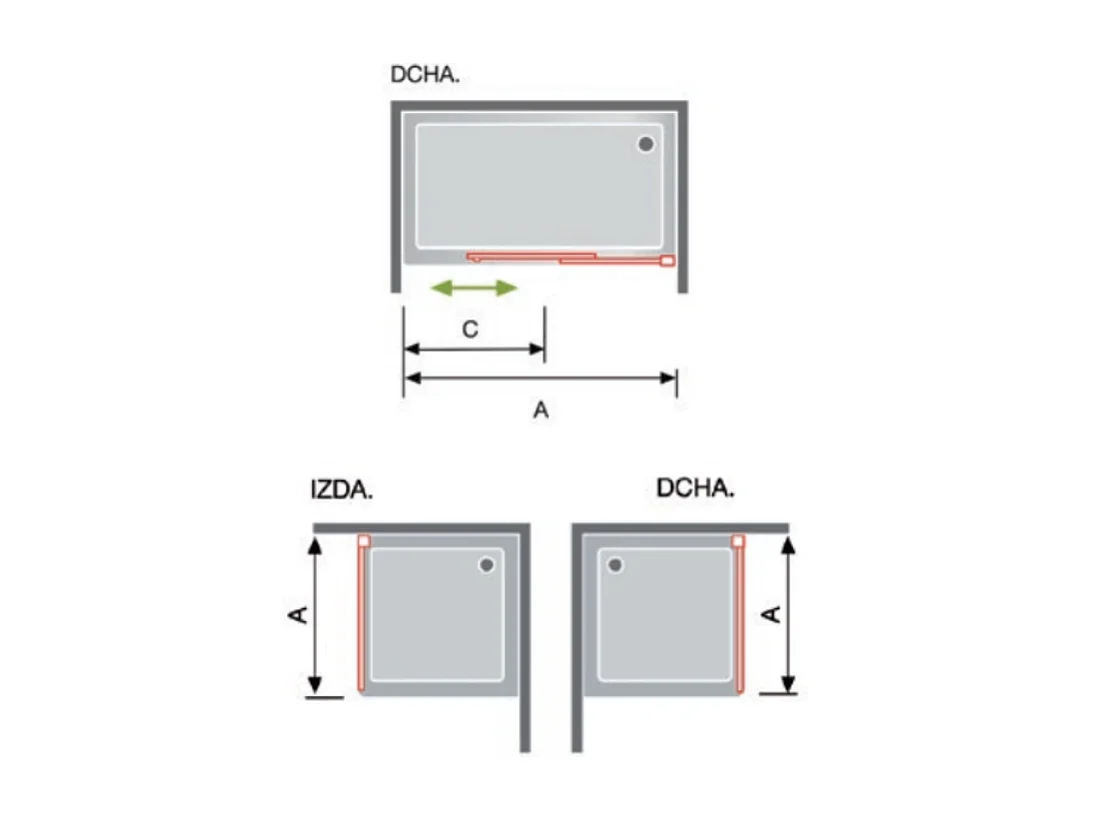 Paroi de douche fixe + Porte coulissante LUNA profil noir mat 165 cm Sans paroi latérale