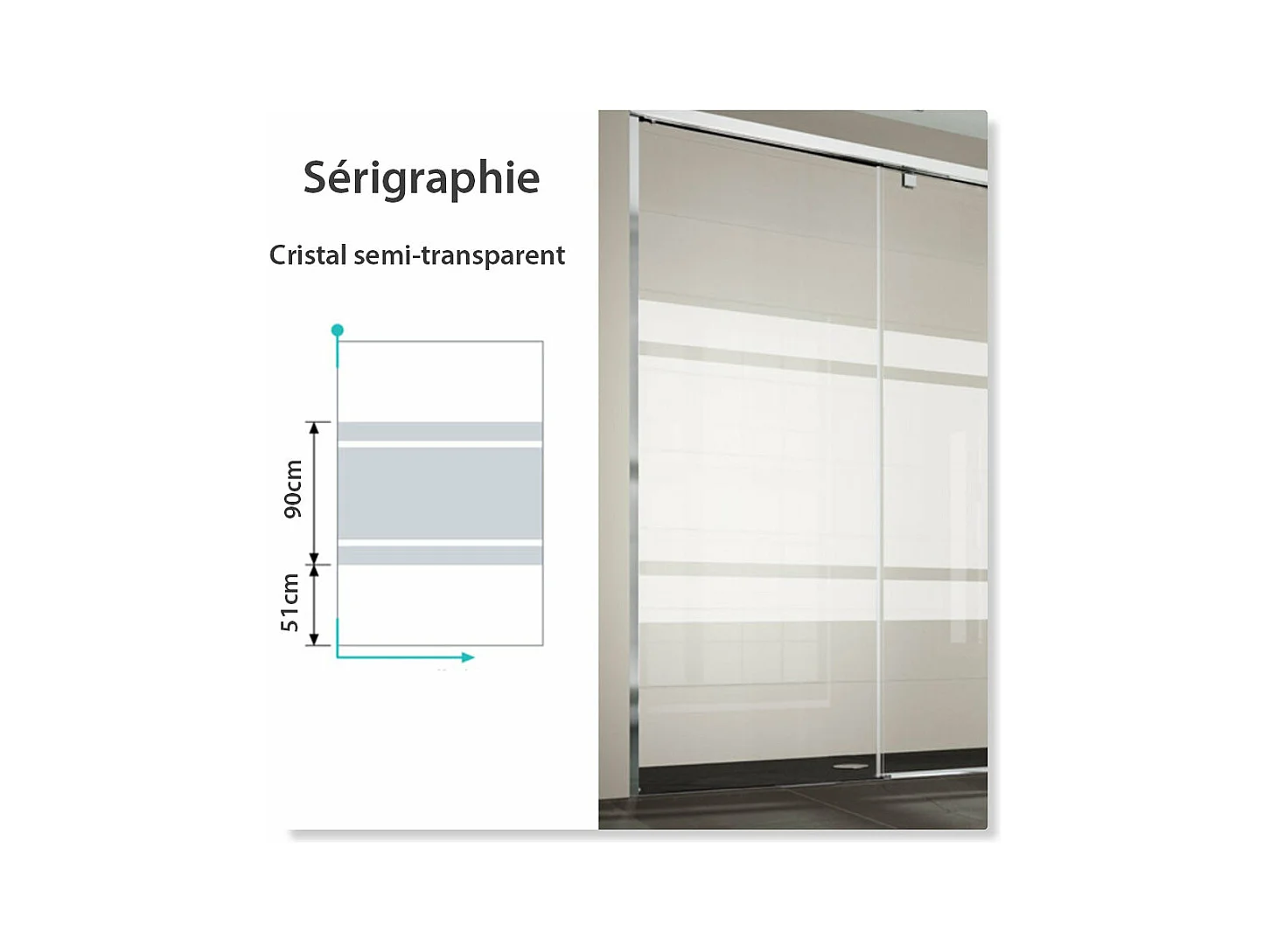 Panel fijo de ducha 90 cm FRESH Cristal serigrafiado