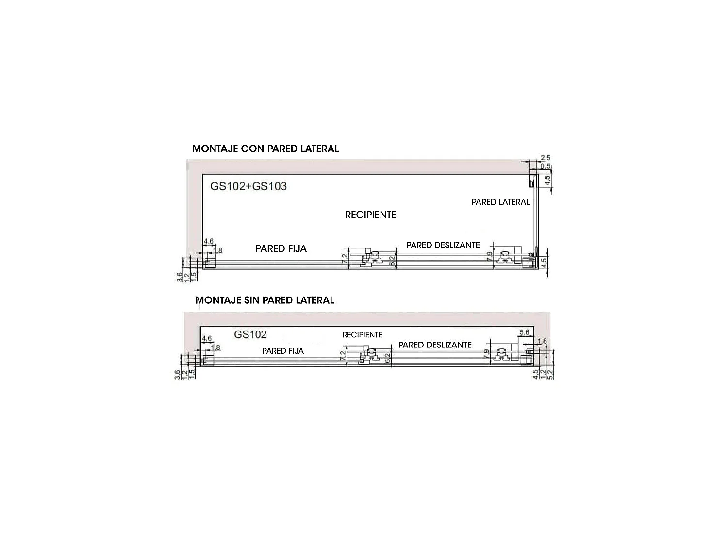 Frontal de ducha + Puerta Corredera 130 cm GLASÉ perfil Negro mate Pared lateral: 66 - 69 cm