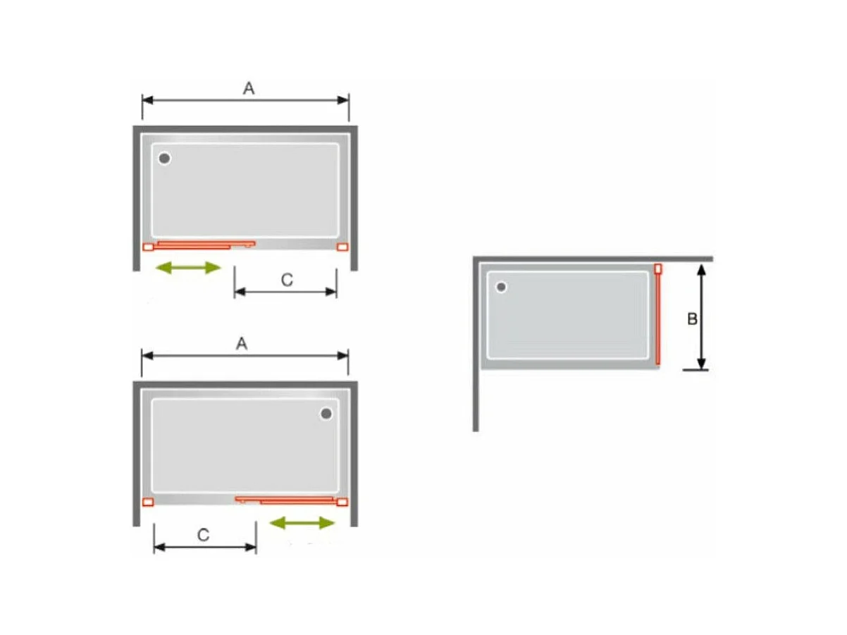 Frontal de ducha + Puerta Corredera 115 cm GLASÉ perfil Negro mate Sin pared lateral