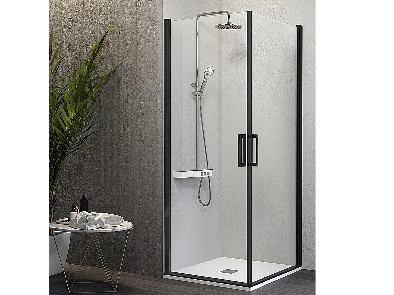 Angular de ducha 2 Puertas Abatibles 60 cm y 60 cm NARDI perfil negro mate