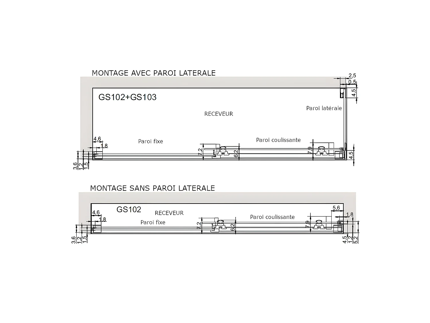 Frontal de ducha + Puerta Corredera 115 cm GLASÉ perfil Cromado Pared lateral: 66 - 69 cm