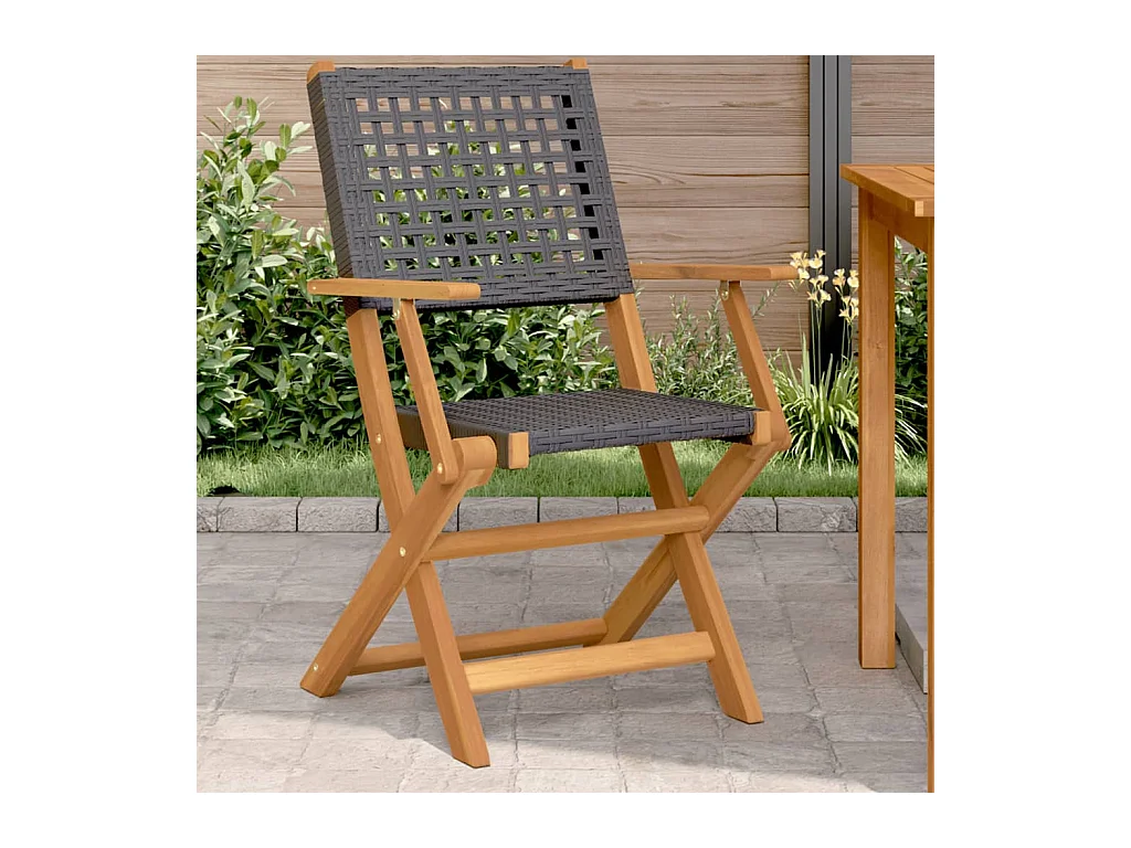 Chaises de jardin lot de 2 noir bois massif d'acacia et rotin