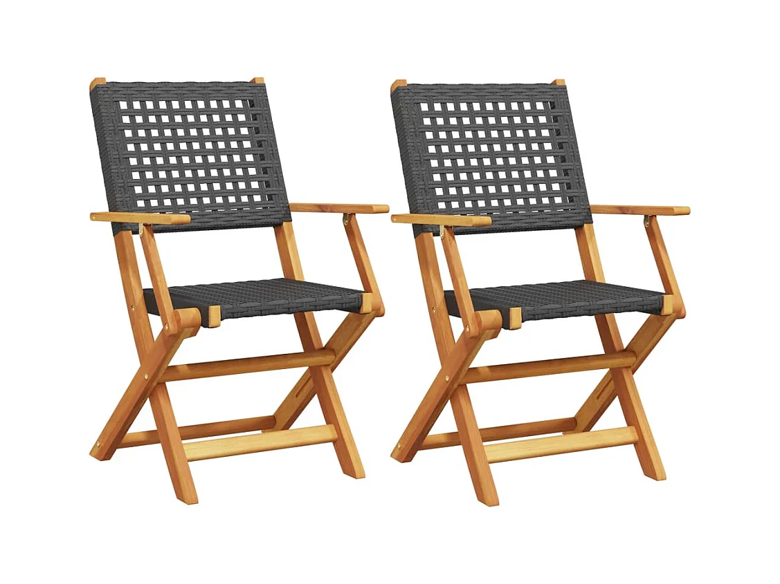 Chaises de jardin lot de 2 noir bois massif d'acacia et rotin