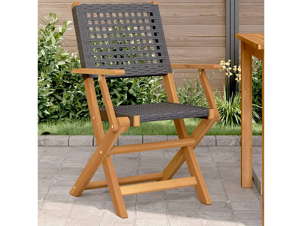 Chaises de jardin lot de 2 noir bois massif d'acacia et rotin