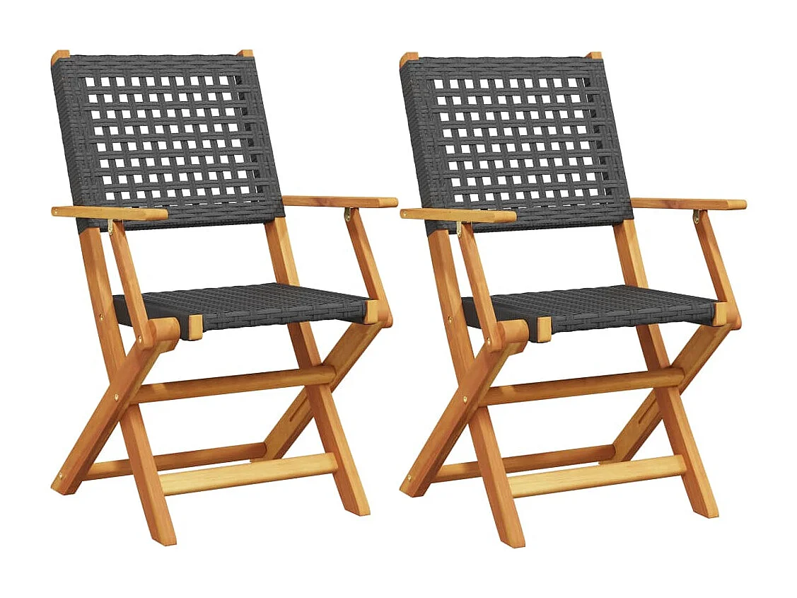 Chaises de jardin lot de 2 noir bois massif d'acacia et rotin