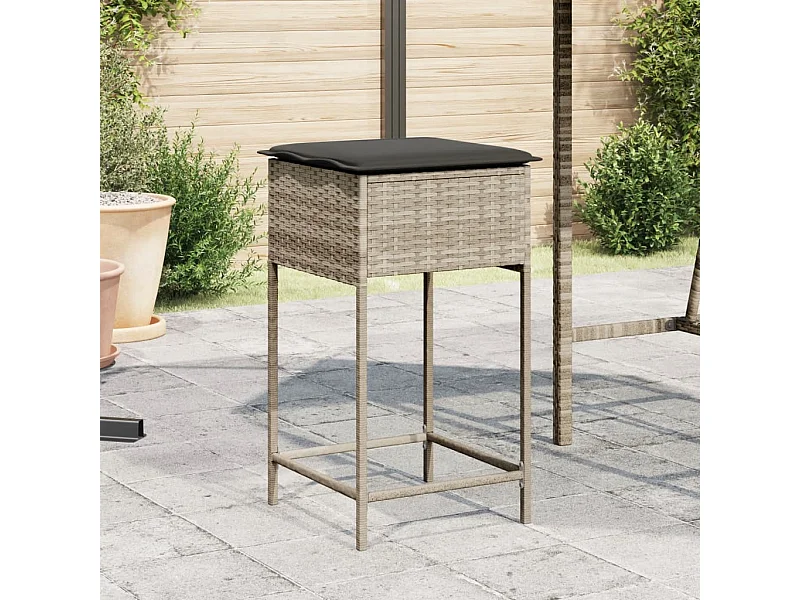 Tabourets de bar jardin avec coussins lot de 2 gris clair rotin