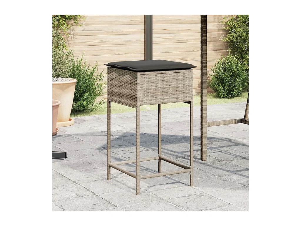 Tabourets de bar jardin avec coussins lot de 2 gris clair rotin