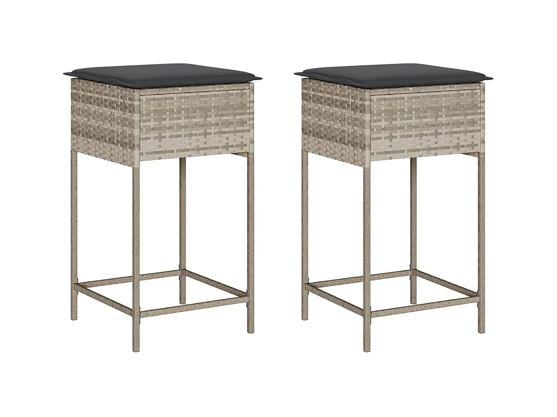 Tabourets de bar jardin avec coussins lot de 2 gris clair rotin