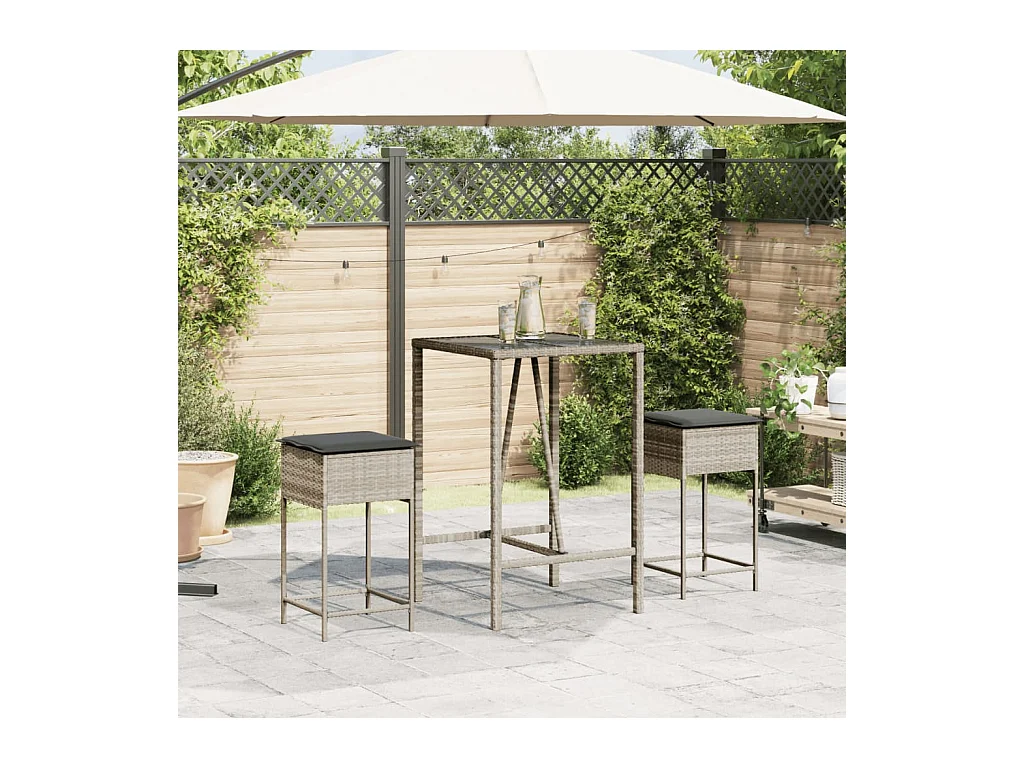 Tabourets de bar jardin avec coussins lot de 2 gris clair rotin