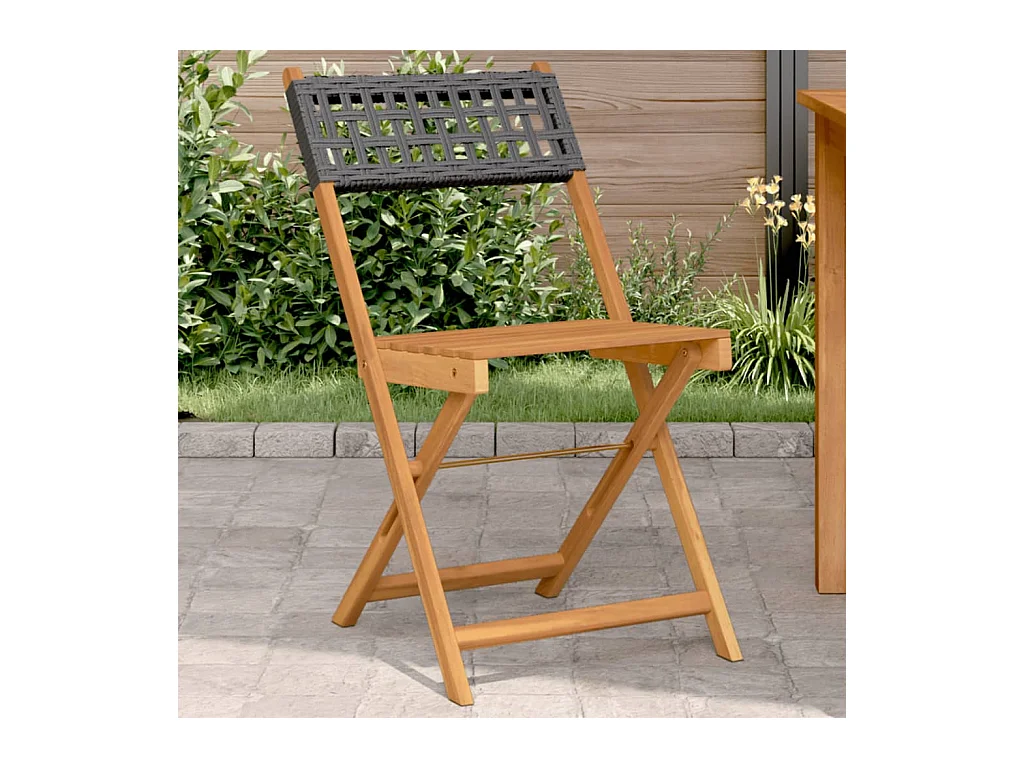 Chaises de bistrot lot de 2 noir bois massif d'acacia et rotin