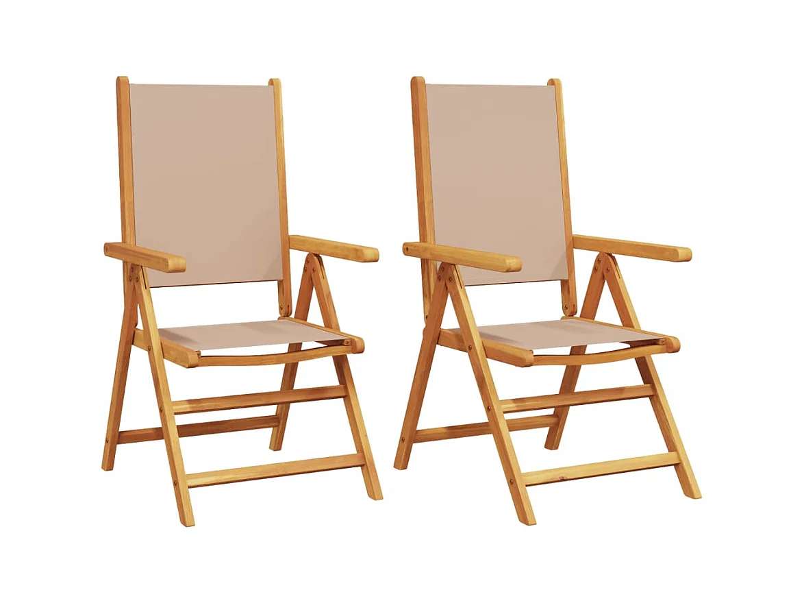 Chaises de jardin lot de 2 taupe bois d'acacia massif et tissu