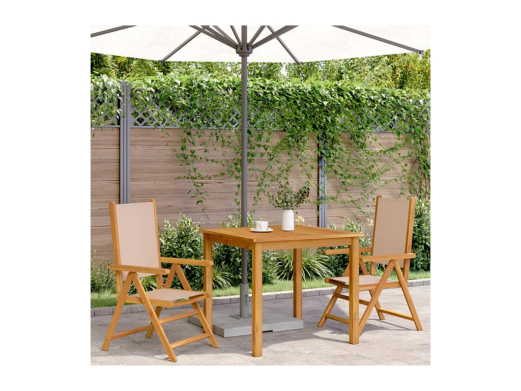 Chaises de jardin lot de 2 taupe bois d'acacia massif et tissu