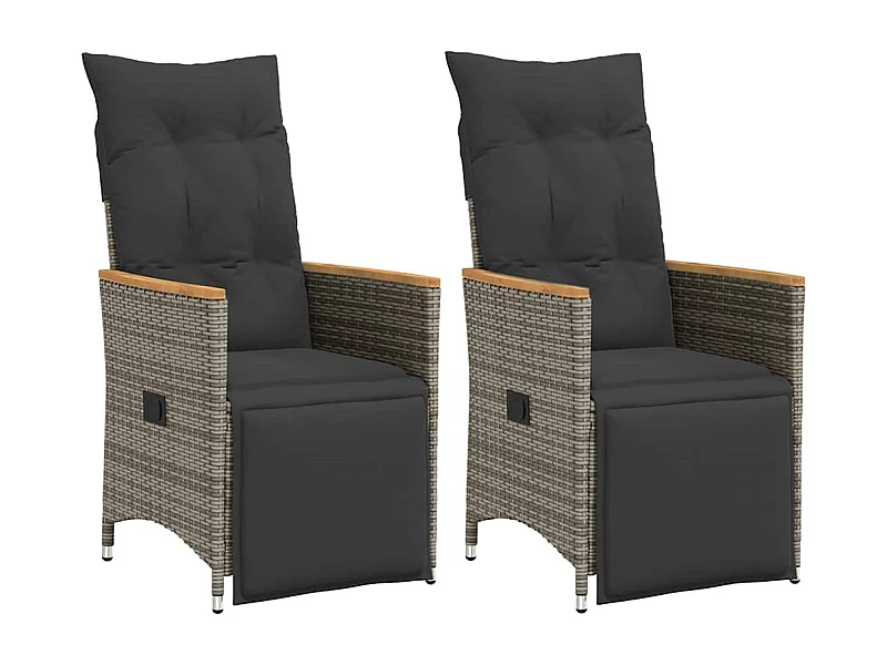 Chaises inclinables de jardin lot de 2 et coussins gris rotin