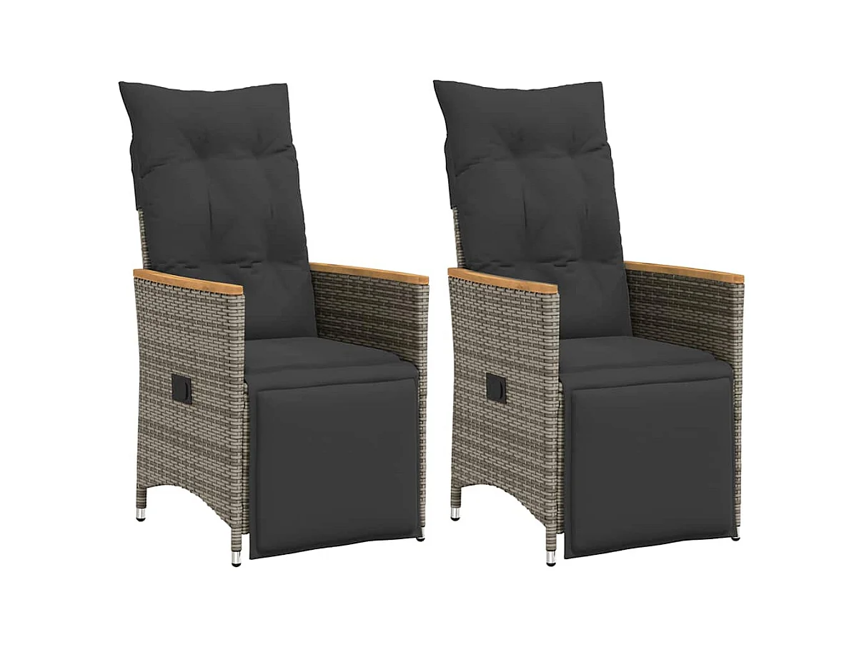 Tuinstoelen 2 st verstelbaar met kussens poly rattan grijs