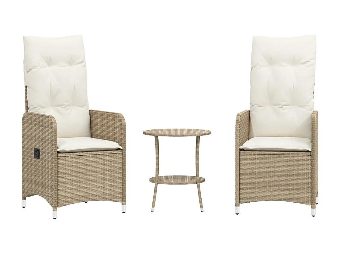 Chaises inclinables de jardin lot de 2 avec table beige rotin