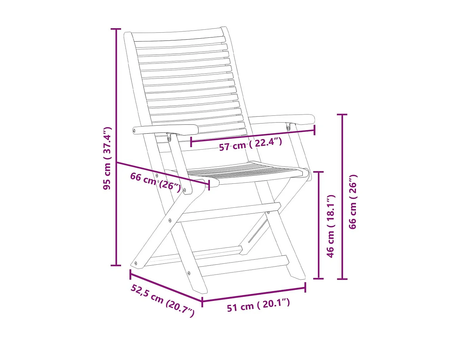 Chaises pliantes de jardin avec accoudoir lot de 2