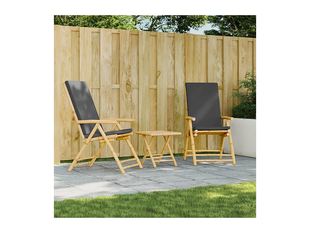Sillas bistro plegables de bambú 2 unidades con cojines gris oscuro