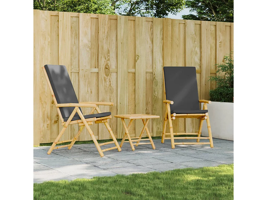 Chaises de bistro pliantes lot de 2 coussins gris foncé bambou