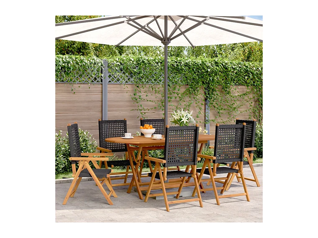 Chaises inclinables de jardin lot de 6 noir rotin bois massif