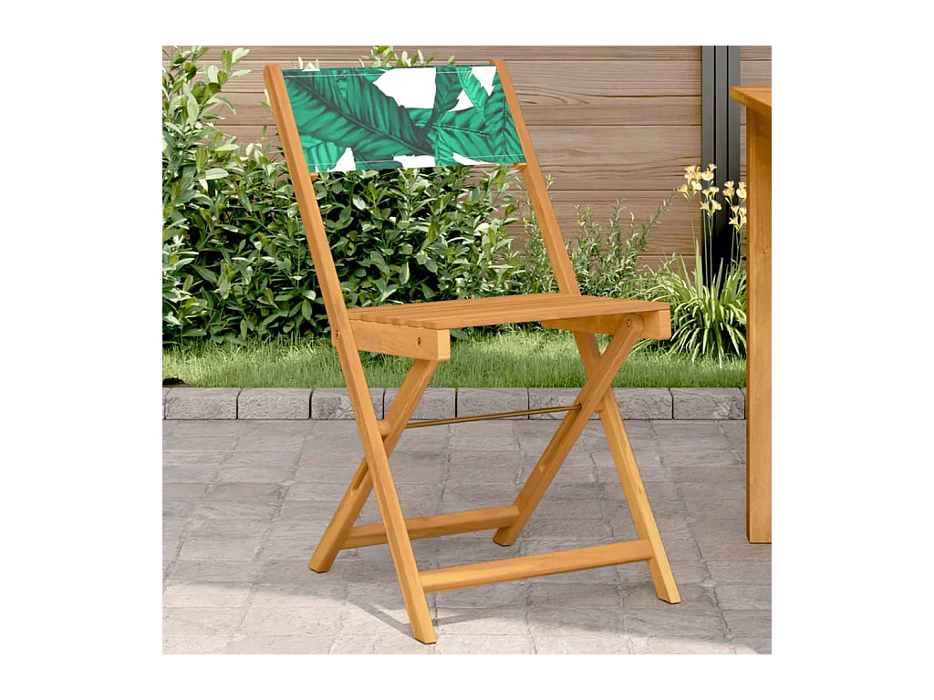 Cadeiras de bistrô 2 peças acácia maciça/tecido padrão de folhas