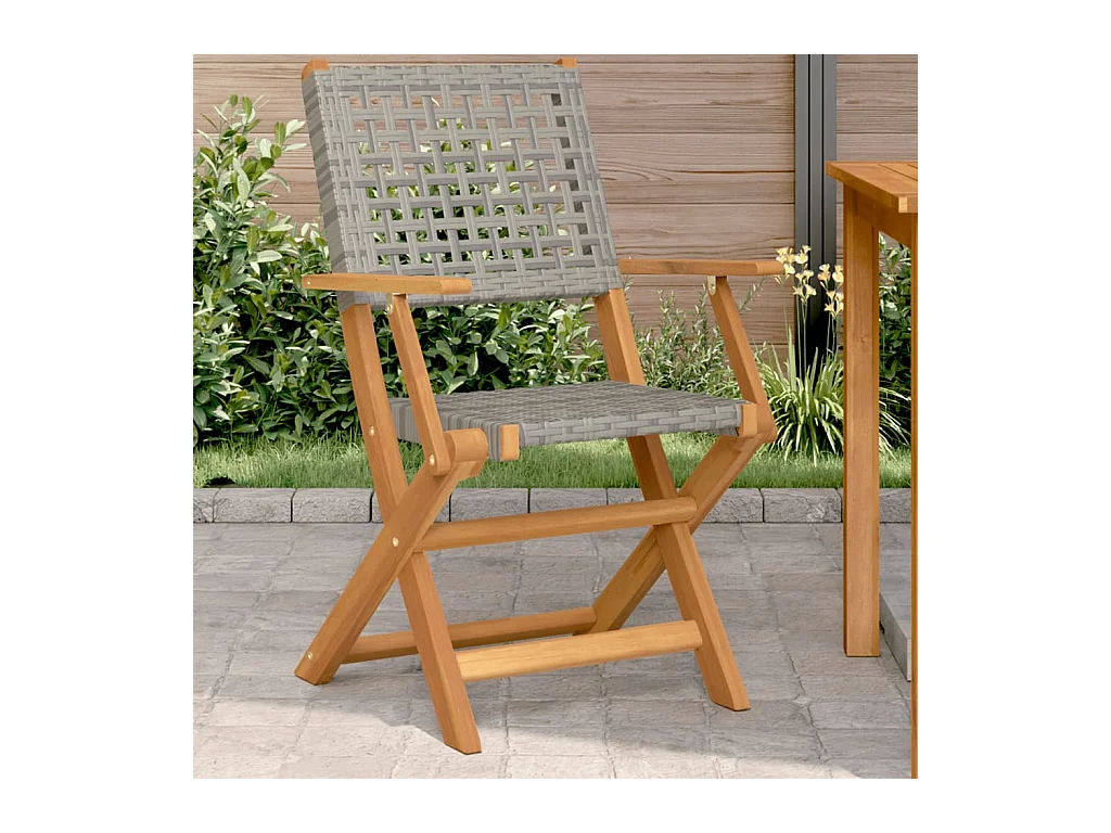 Tuinstoelen 2 st massief acaciahout en poly rattan grijs