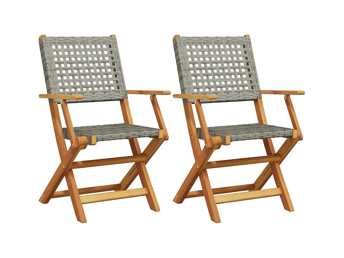Tuinstoelen 2 st massief acaciahout en poly rattan grijs