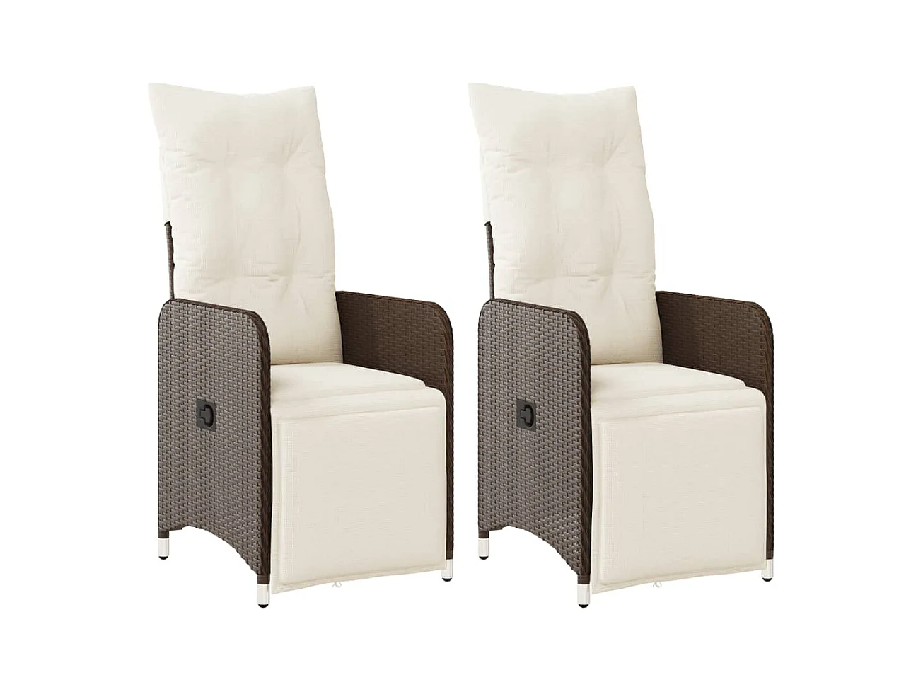 Chaises inclinables de jardin lot de 2 et coussins marron rotin