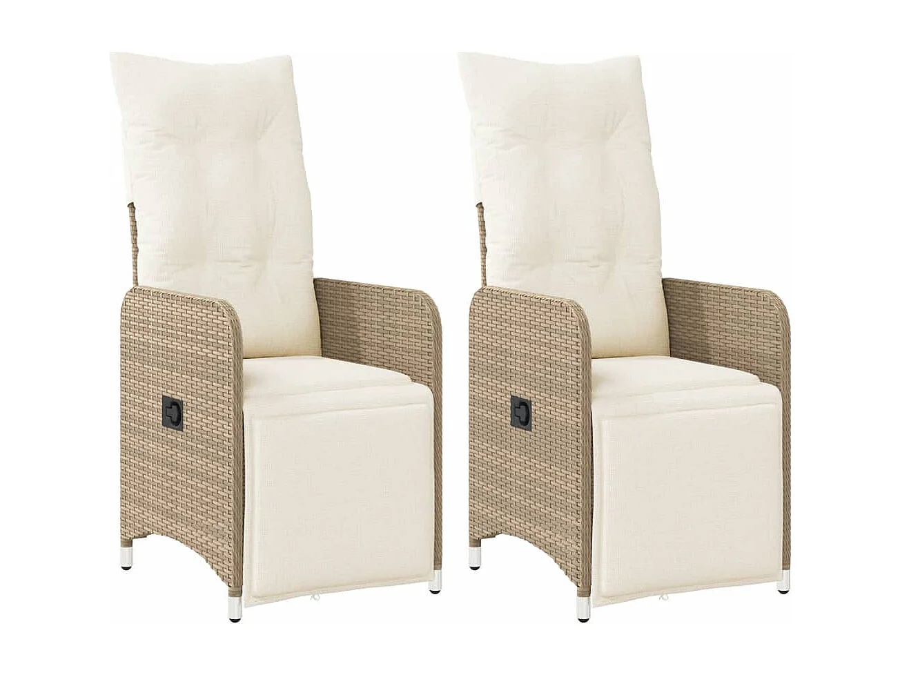Chaises inclinables de jardin lot de 2 et coussins beige rotin