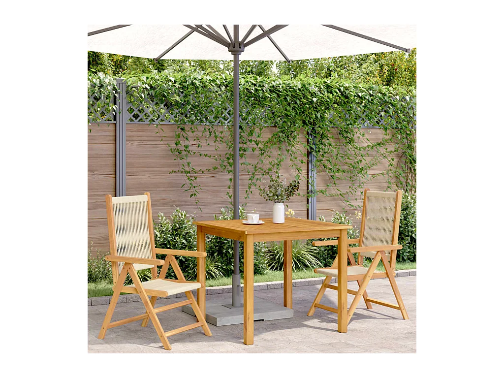 Chaises de jardin lot de 2 beige bois d'acacia et polypropylène