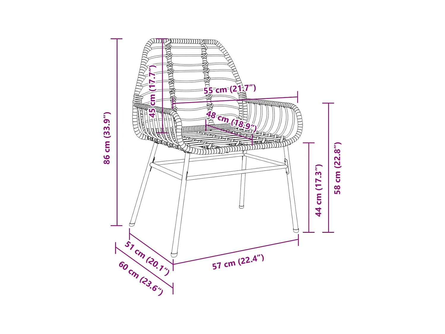 Chaises de jardin lot de 2 marron résine tressée